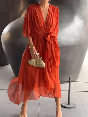 Tie-Waist Wrap Midi Dress