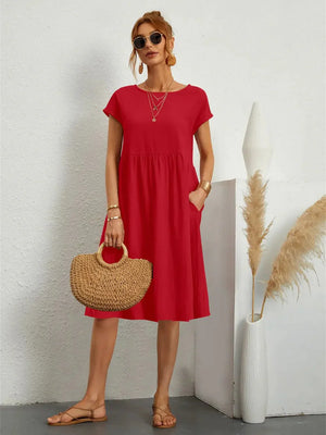 Smocked Pocket Midi Dress