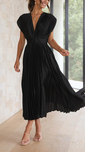 Tie-Front Pleated Midi Dress