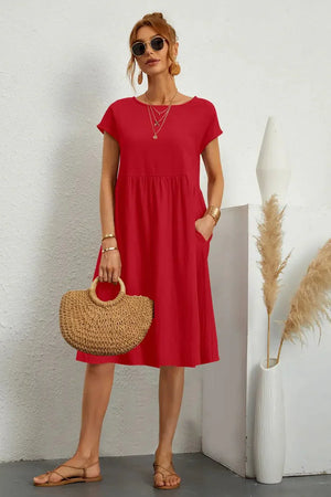 Smocked Pocket Midi Dress