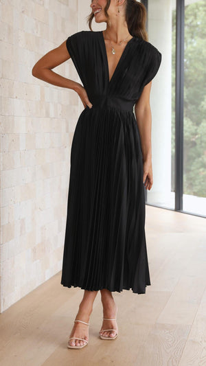 Tie-Front Pleated Midi Dress