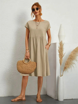 Smocked Pocket Midi Dress