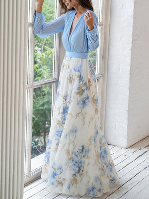 Floral Chiffon Ruffle Maxi Dress