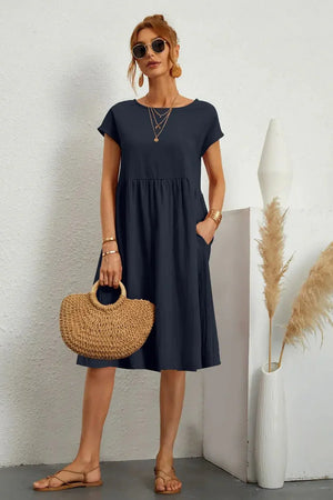 Smocked Pocket Midi Dress