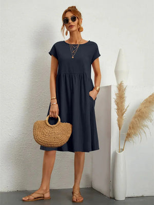 Smocked Pocket Midi Dress