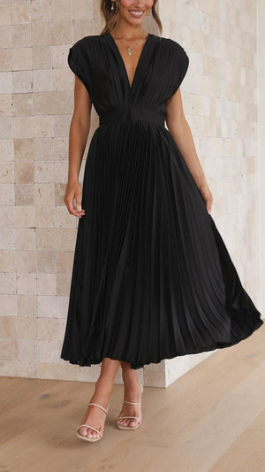Tie-Front Pleated Midi Dress