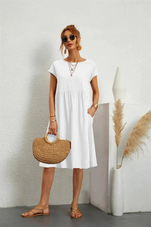 Smocked Pocket Midi Dress