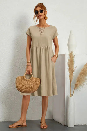 Smocked Pocket Midi Dress
