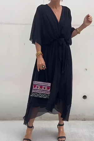 Tie-Waist Wrap Midi Dress