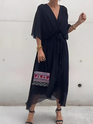 Tie-Waist Wrap Midi Dress