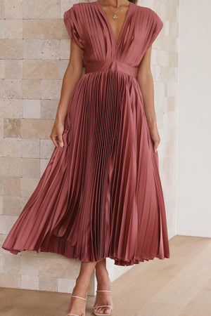 Tie-Front Pleated Midi Dress