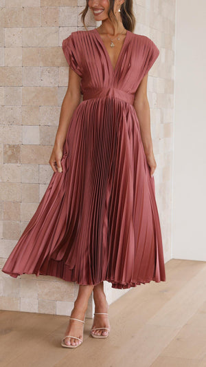 Tie-Front Pleated Midi Dress