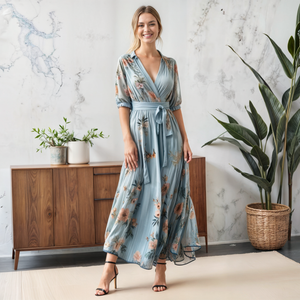 Floral Chiffon Wrap Maxi Dress