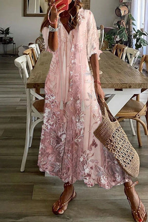 Floral Half-Sleeve Maxi Dress