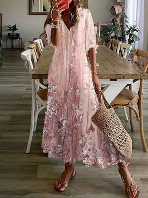 Floral Half-Sleeve Maxi Dress