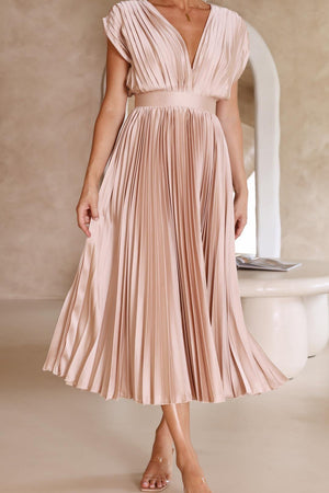 Tie-Front Pleated Midi Dress