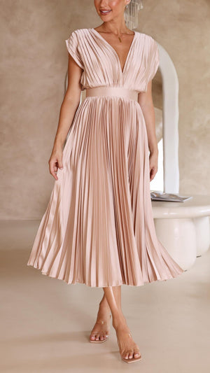 Tie-Front Pleated Midi Dress