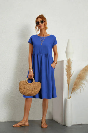 Smocked Pocket Midi Dress