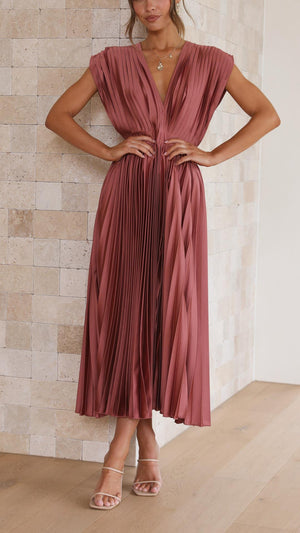 Tie-Front Pleated Midi Dress