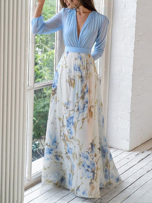 Floral Chiffon Ruffle Maxi Dress