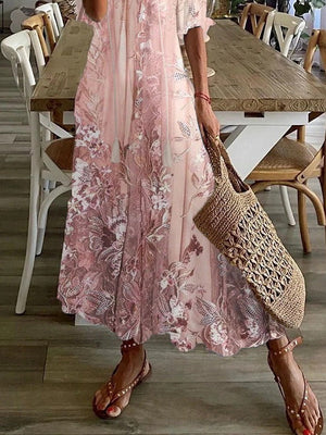 Floral Half-Sleeve Maxi Dress
