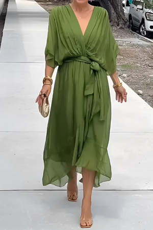 Tie-Waist Wrap Midi Dress