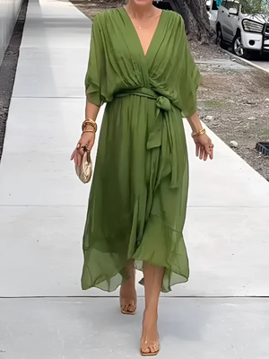 Tie-Waist Wrap Midi Dress