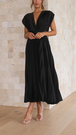 Tie-Front Pleated Midi Dress