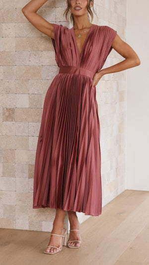 Tie-Front Pleated Midi Dress