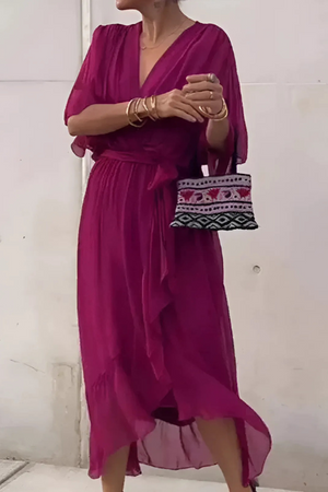 Tie-Waist Wrap Midi Dress