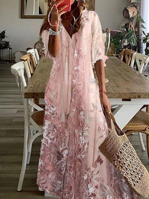 Floral Half-Sleeve Maxi Dress