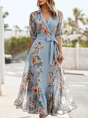 Floral Chiffon Wrap Maxi Dress