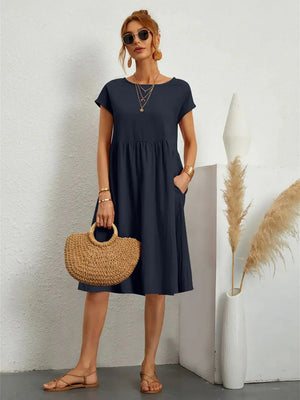 Smocked Pocket Midi Dress
