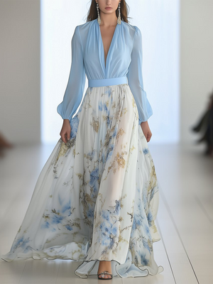Floral Chiffon Ruffle Maxi Dress