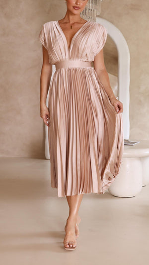 Tie-Front Pleated Midi Dress