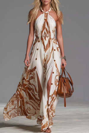 Halter Neck Print Maxi Dress