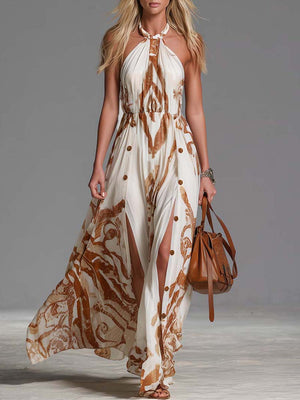 Halter Neck Print Maxi Dress
