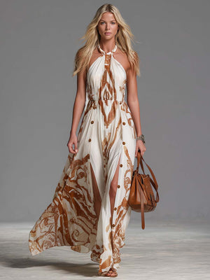 Halter Neck Print Maxi Dress