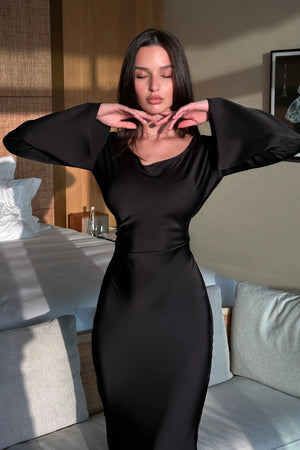 Long-Sleeve Fitted Maxi Dress