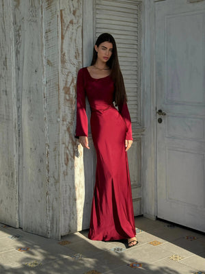 Long-Sleeve Fitted Maxi Dress