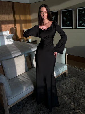 Long-Sleeve Fitted Maxi Dress