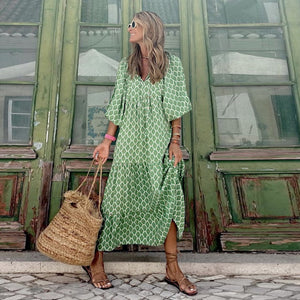 Puff-Sleeve Boho Maxi Dress
