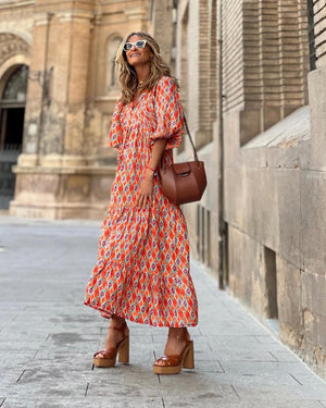 Puff-Sleeve Boho Maxi Dress