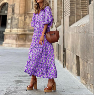 Puff-Sleeve Boho Maxi Dress