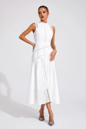 Sleeveless Cutwork Midi Dress