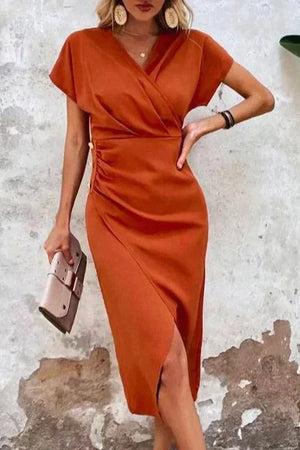 V-Neck Wrap Midi Dress
