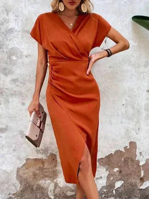 V-Neck Wrap Midi Dress