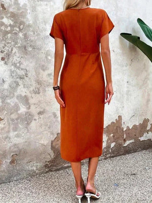 V-Neck Wrap Midi Dress