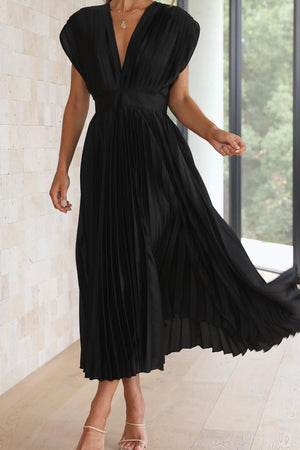 Pleated V-Neck Midi Dress